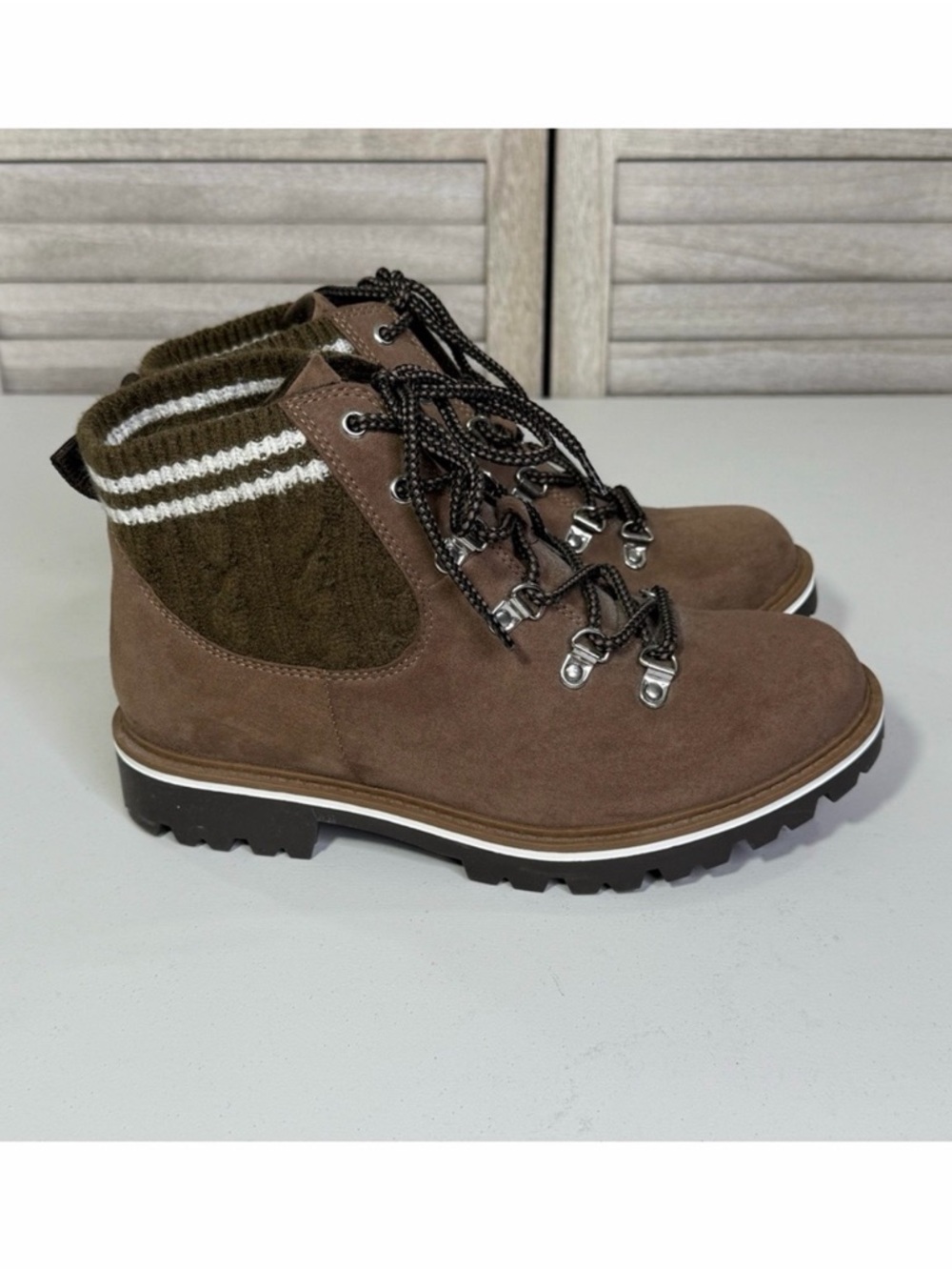 TORRID Faux Suede Sweater Knit Hiker Ankle Boot Brown/Taupe-7W